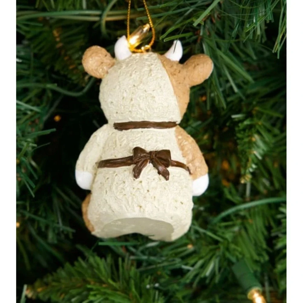 Cracker Barrel Christmas Miss E White and Brown Cow Resin Ornament NEW 2026